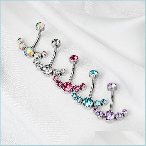 Navel Bell Button Rings Sexy Belly Ring Rose Gold Black Acciaio chirurgico Donna Crystal Button Piercing Zircone Navel Bar Jewelry Drop Dhp38