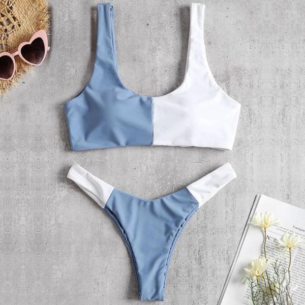 Costumi da bagno da donna Costumi da bagno a vita alta da donna Push Up Costume da bagno sexy blu bianco Due pezzi Donna Sport Crop Vest Bikini Set Beach