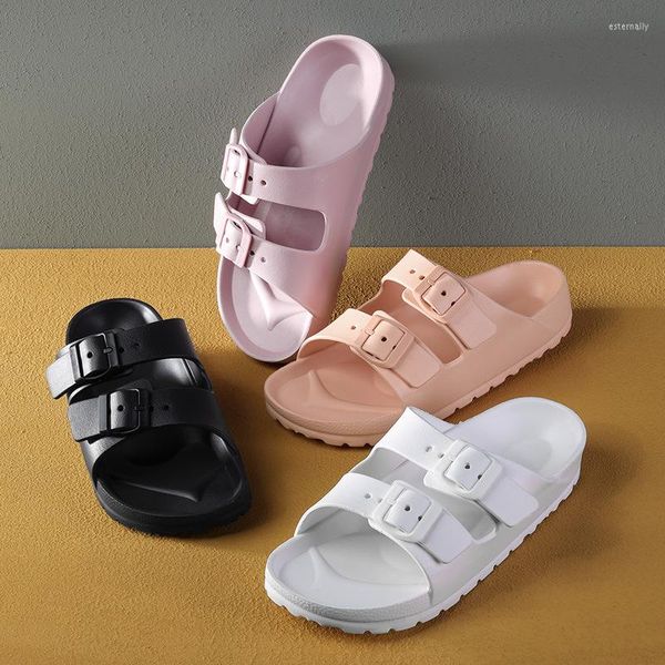 Sandali 2022 Summer EVA Two Buckle Flats Women Purple Pink Pantofole stile classico Slides Sandalo leggero color caramella Girl