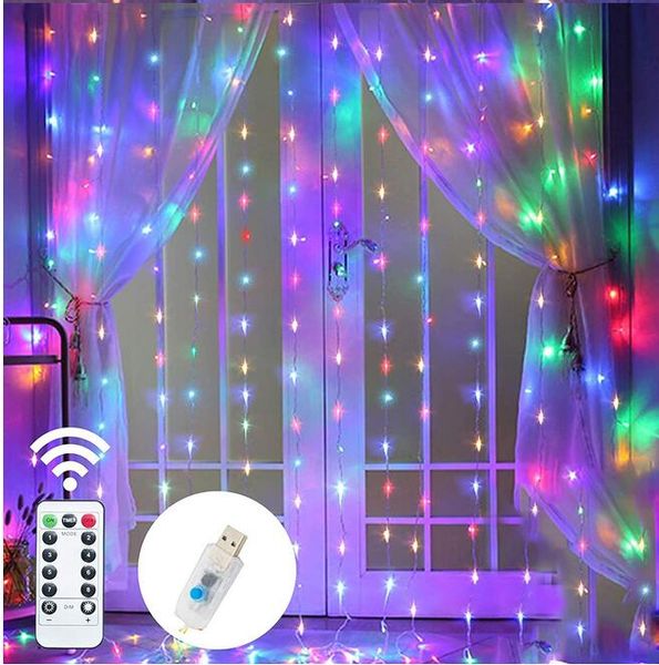 Luzes de corda LED de cortina 8 modos USB Controle remoto Fairy Light Wedding Decoração de Natal para o quarto de casa ao ar livre