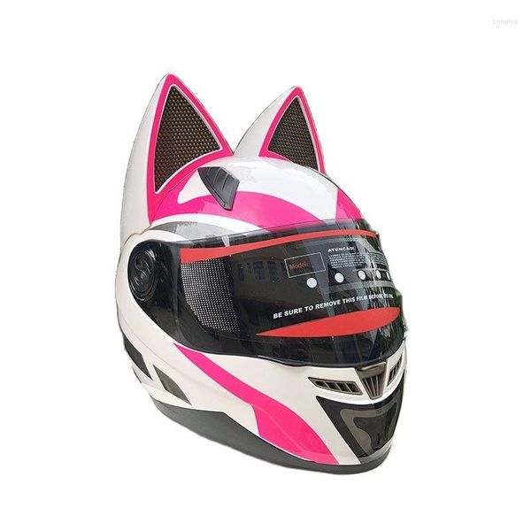Capacetes de motocicleta Capacete de rosto completo Mulheres brancas cor rosa corear personalidade Segurança Hat Chap
