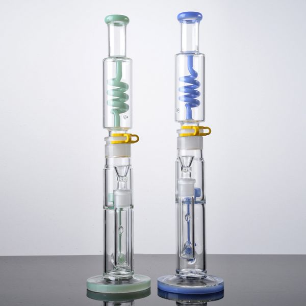 Großhandel 17 Zoll große Bongs Gefrierbarer Becher Bong Build Wasserpfeifen Kondensatorspule Öl Dab Rigs Grün Blau Berauschende Glaswasserpfeifen mit 18 mm Gelenkkopf DHL-frei