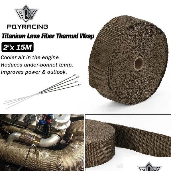 Scudi termici Pqy 2X 15Meter Premium Heat Wrap Collettore Titanium Lava Fiber Thermal Aggiungi 6 pezzi Cravatte Pqy1915T Drop Delivery 202 Dhc1H