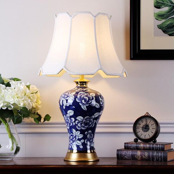 Tischlampen Jingdezhen Chinesische Keramiklampe Schlafzimmer Wohnzimmer Esszimmer Dekoration Nachttisch Blau Weiß