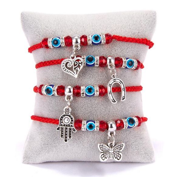 Fashion Red String Blue Turkish Evil Eye Charm Bracciale Filo Hamsa Horseshoe Heart Butterfly Ciondola Charms Braid Jewelry