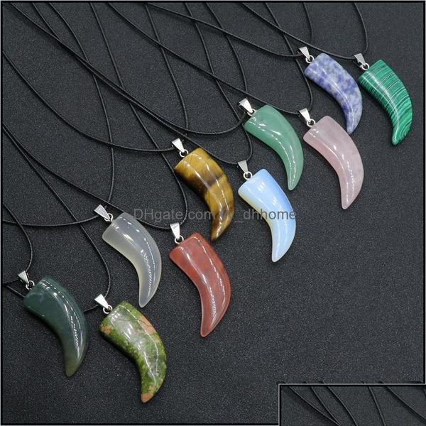 Colares pendentes pingentes jóias pedra natural jóia de chifre de boi esculpida rosa quartzo cristal jade onyx colar h otciz