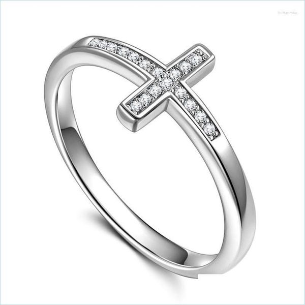 Eheringe Eheringe Damen Ring Exquisite Silber Überzogene Strasssteine Kreuz Für Frauen Ewigkeit Christliche Mode Party Geschenke Jewe Dhjjk