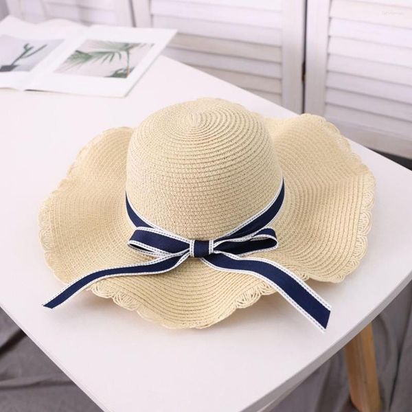 Cappellini da baseball 1776 Cappello Floppy Summer Women Beach Grandi cappelli pieghevoli Bowknot Berretto di paglia largo Baseball College Men