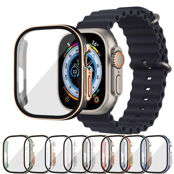 Zweifarbiges Glas-Uhrengehäuse für Apple Watch Ultra 49 mm, PC-Displayschutz, gehärtete Abdeckung, Zubehör