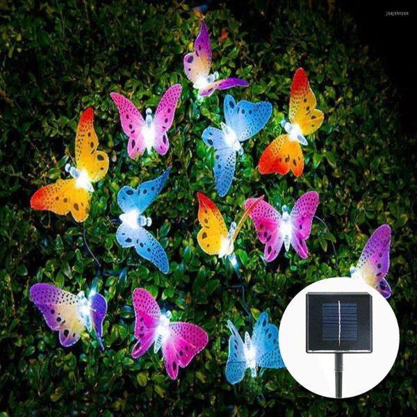 Stringhe Luci a stringa LED a energia solare 12/20 Farfalla in fibra ottica multicolore decorativa per l'albero di Natale del giardino del patio domestico