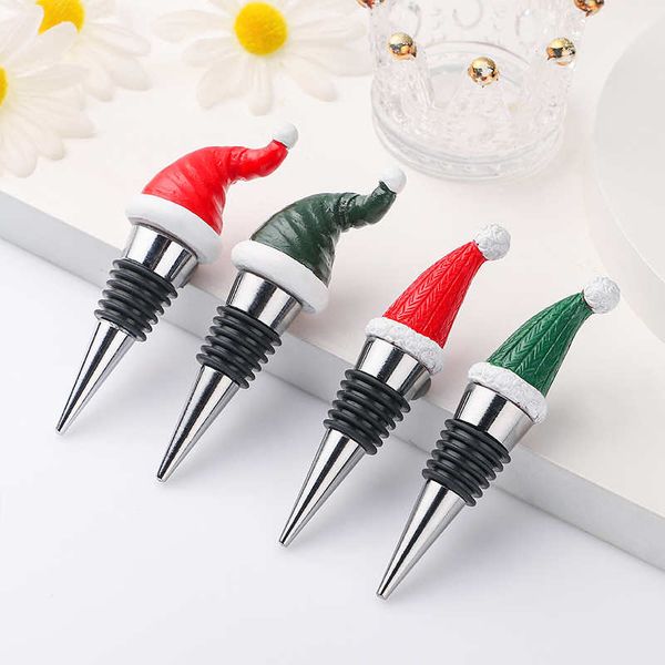 6pcs 4styles Xmas Hat Bottle Stopper Festival Party Favors Gifts Christmas Stopper Wine Supplies Kitchen Tool Table Decors