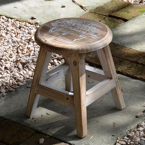 Camp Furniture Retro grüner runder rechteckiger Tannenholzstuhl mit „Willkommen in meinem Garten“ oder Wasserkocher-Pflanzgefäß-Dekor-Schild auf Zuhause und Outdoor-Blume