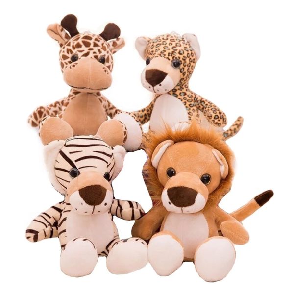 Floresta florestal animal recheado Jungle Jungle Jungle Throe Children's Gifra M￡quina Doll Giraffe Lion Tiger Leopard D32