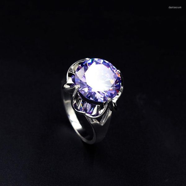 Anéis de casamento 2022 Classics Purple Stone for Women White Gold Color Luxury 6Carat Single Cz Stones Jóias Bijoux LR1519