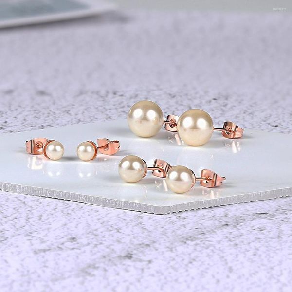 Orecchini a bottone Simpatiche perle d'imitazione per le donne Rosa color oro bianco Cubic Zirconia 3 dimensioni Gioielli di moda perfetti E240