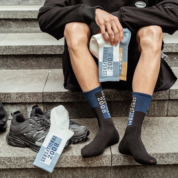 Herrensocken Basketball Männer Buchstaben 2008 Baumwolle Mode Harajuku Deodorant Sportdruck Korea Straße Hiphop lang