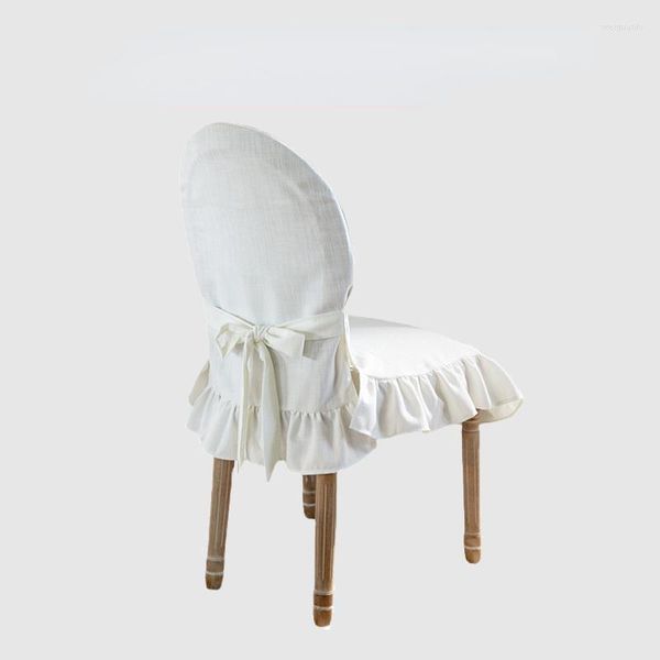 Fodere per sedia francese Home Dining Lino Cover Cotton Ruffles Pure White El Wedding Party Oval Square Sli Seat