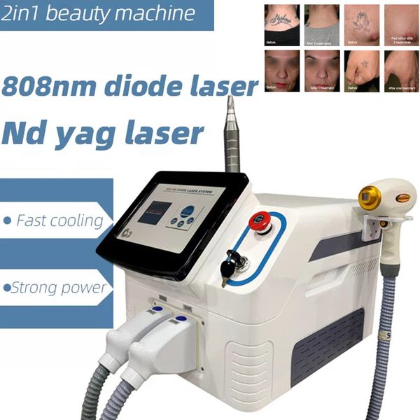 2 in 1 Tattoo Entfernung Lasermaschine q Switched ND YAG 808nm Haardiodenlaserausrüstung Hautverjüngungsgerät für Schönheitssalon -Heimgebrauch