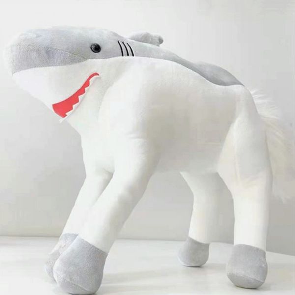 Peluş bebek hile beyaz horsharks oyuncak doldurulmuş köpekbalığı kafa atı gövdesi yaratıcı deniz aniamls yastık çocuk ev dekor yastığı 221024 gibi atma