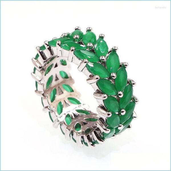 Fedi nuziali Fedi nuziali Bohemia Ladies Green Crystal Stone Fashion Design Ring Luxury Sier Color Promise Engagement For Women Dro Dhgfe