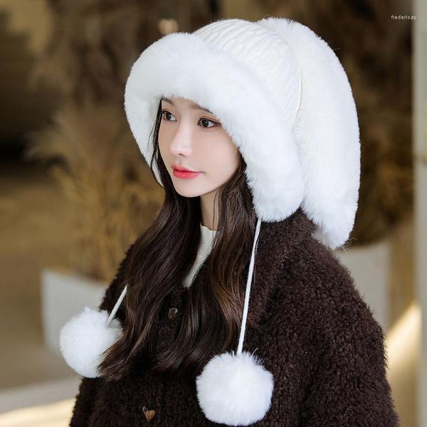 Berretti Cappello di peluche di lana russo Autunno e inverno da donna addensato carino dolce versione coreana con palline pelose