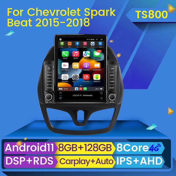 DVD de carro Android 11 para Chev Spark Beat 2015 2016 2017 Tesla Style Multimedia Multimedia Navigation GPS Radio BT