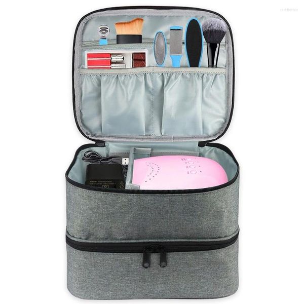 Aufbewahrungstaschen Doppelschicht Nagellacktasche Kosmetische geteilte Hülle Frauen Professionelle Container Kommode -Reisebereiche -Organisator