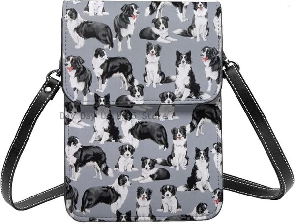 Duffel Bags милые границы Collies Dog Blue Phone кошелек женщин кроссбатовая мини -кожаная кожаная сумка с ремешком с ремешком