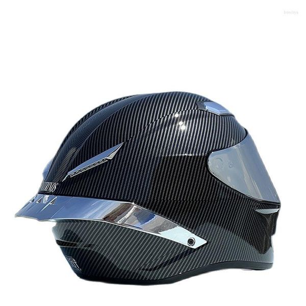 Caschi da moto per uomo e donnaCasco integrale Casco da equitazione Motocross Racing Motobike Design in fibra di carbonio argento
