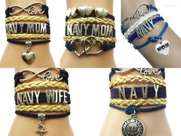 Braccialetti con ciondoli Braccialetti con ciondoli Infinity Love Navy/Navy Mamma/Navy Wife - Bracciale in pelle scamosciata fatto a mano con cuore, carriera, bracciale natalizio, regalo per la famiglia