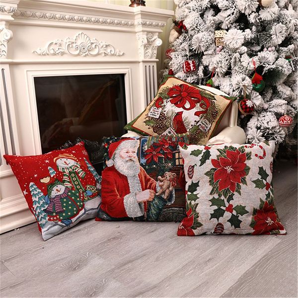 Federa per cuscino natalizia Fodere per cuscino Babbo Natale Pupazzo di neve Vacanze invernali Decorazioni per la casa in fattoria vintage RRA182