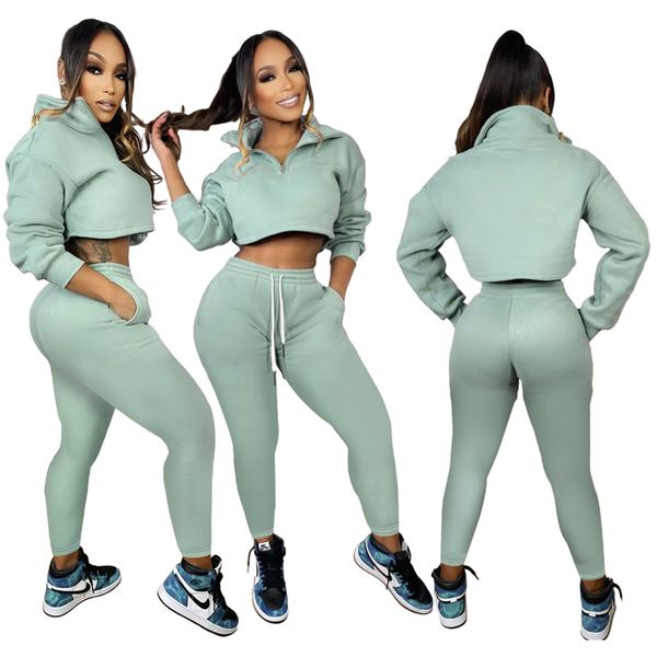 Damen-Sweatsuits-Sets, 2-teilige Trainingsanzüge, Outfits mit Oberteil mit Reißverschluss, Oberteil und Jogginghose, Set aus Samt-Jogginganzug