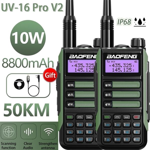 Walkie Talkie 2PACK BaoFeng UV-16 PRO V2 10W Professionelles WalkieTalkie UV16Pro Typ-C-Ladegerät Long Range Two Way Radio Upgrade UV5R UV10R 221025