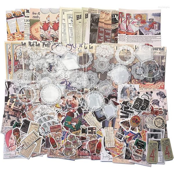 Hediye Sargısı 230 PCS Vintage Gazetecilik Scrapbooking Malzemeleri Scrapbook Çıkartmaları Dergiler İçin Kağıt Dantel Sticker ile DIY Sanat Zanaat