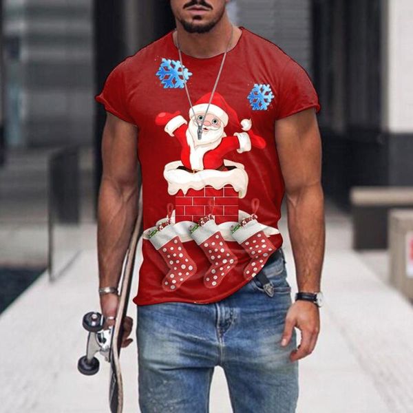 Camiseta masculina camisetas de inverno casual o pescoço natal santa claus christma árvore boneco de neve férias ocidentais partido de impressão 3d