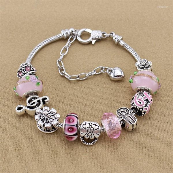 Braccialetti con ciondoli YILIANFEI Musical Rosa Cristallo/Perle di vetro Simpatici braccialetti eleganti per le donne Regalo BT0054