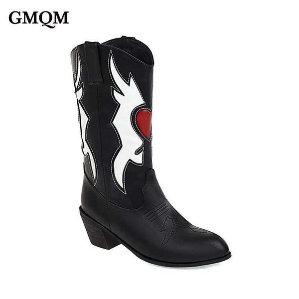 HBP Boots GMQM Moda Mulher Midcalf NOVA Design Cowboy Marca Ridding Sapatos ocidentais Love Love Heart Punk Saltos grossos 221013