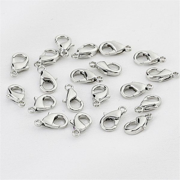 150pcs/ lote 12x6mm Ganchos de fecho de lagosta Silver Componentes de jóias de jóias de moda de liga prateada para colar de correntes de pulseira Acessórios DIY