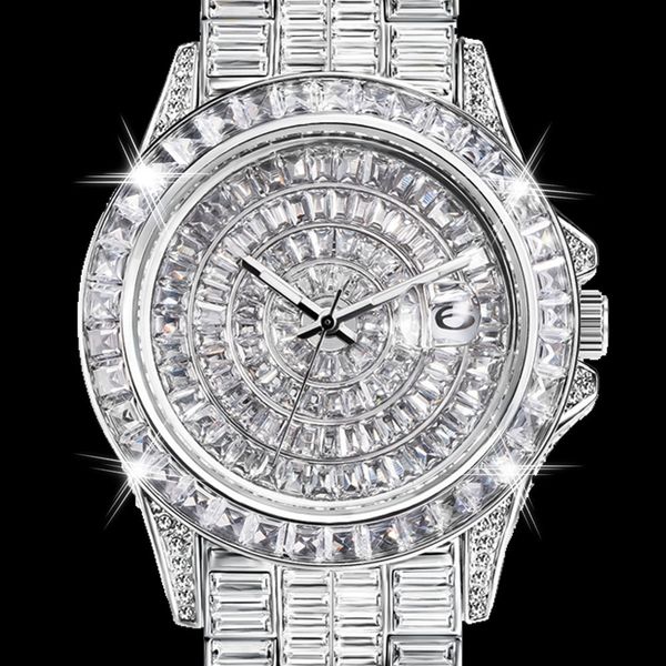 Armbanduhren Voll Baguette Diamant Uhr für Männer Iced Out Quarz Herrenuhren Hip Hop Männliche Uhr Wasserdicht Silber Reloj Hombre Dro 221025