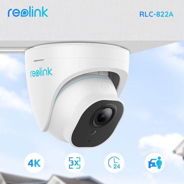 Dome-Kameras Reolink 4K PoE-Kamera RLC-822A 3-fach optischer Zoom IP-Kamera HumanCar-Erkennung Audioaufzeichnung IP66 8MP HD Smart Home-Sicherheitskamera 221025