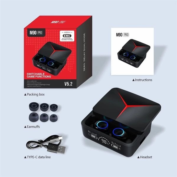 M90 Pro TWS Gaming Earphone Wireless Stereo -Ohrhörer -Rausch -Reduktion LED Digitale Anzeige Mini Sports Headset
