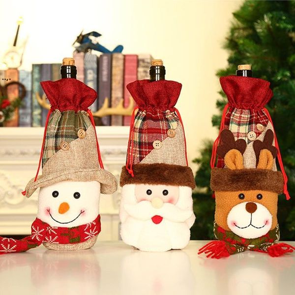 Weihnachten Wein Tasche Tuch Santa Clause Weine Flasche Paket Weihnachten Tag Dekoration Kordelzug Pakete Home Party Decor GCC133