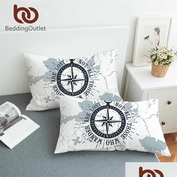 Наволочка для корпуса BeddingTlet Compass Pillowcase Nautical Map Delow Pillow Case Boys Boyds Bedding.