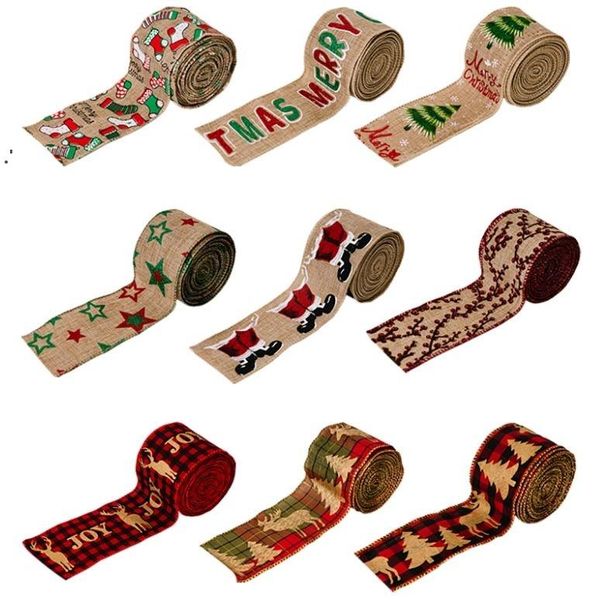 Weihnachtsband DIY Stoff Partyzubehör Bedruckte Sackleinenbänder Schneeflocke für Geschenke Verpackung Kranz Schleifen Basteln JNC88