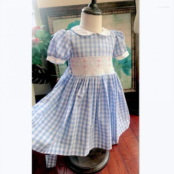 Mädchenkleider für Babys, gesmokt, für Kinder, Stickerei, Vintage-Stil, kariert, für Kleinkinder, handgefertigt, Kleid für Kinder, Boutiquen, Kleidung