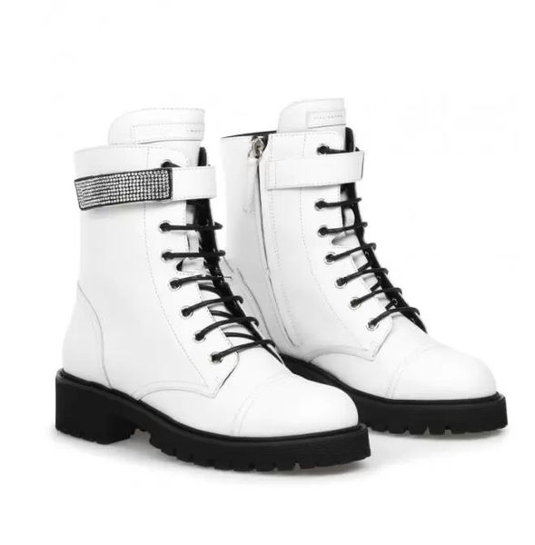 Botas Martin Feminino Borracha Coloque Branco Couro Preto Lace Up Katie Cristal Tornozelo Botas curtas Marca de moda de inverno