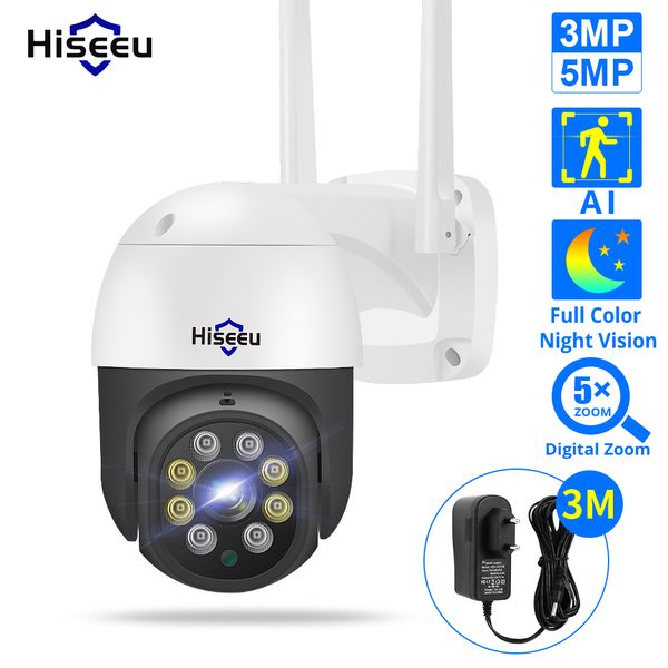 Caméras dôme Hiseeu 5MP Caméra IP PTZ Sécurité extérieure AI Détection humaine H.265X 3MP Caméras de vidéosurveillance CCTV WiFi sans fil iCsee P2P 221025