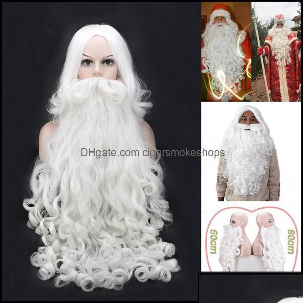 Decora￧￵es de Natal Decora￧￵es de Natal Festas Festas Supplies Home Garden Gift Papai Noel Wig e Beard Hair Synthetic Short C Dh6wm