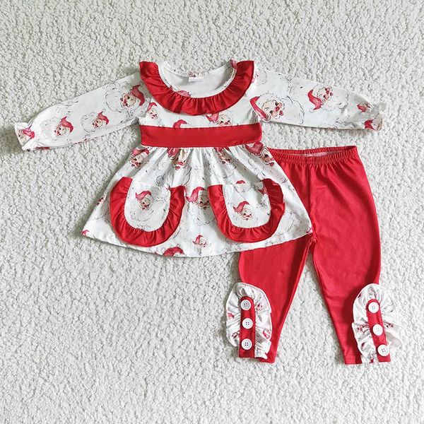 Kleidung Sets Baby Mädchen Weihnachten Langarm Santa Claus Rüschen Tasche Rot Baumwolle Hosen Set Großhandel Infant Kind Mode Kleidung