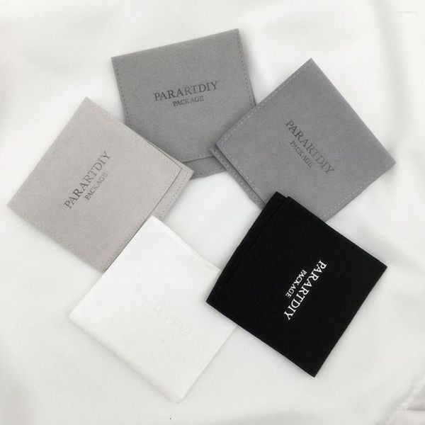 Sacchetti per gioielli 50 pezzi Borsa a marsupio grigio Logo personalizzato Orecchini stampati Collana Spilla Fornisce piccoli gioielli